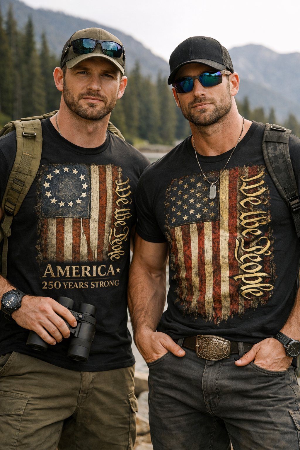 Two men wearing patriotic shirts