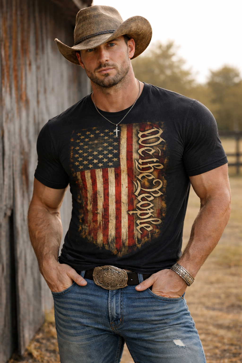 Man wearing patriotic shirt